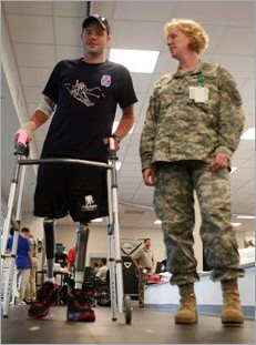 Wounded vet with a walker